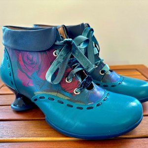 John Fluevog Enneagram Investigator Collared Lace-Up Floral Ankle Boots